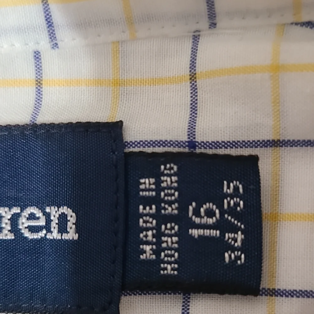 Ralph Lauren Yarmouth Long Sleeve White & Blue Button Down Shirt - Size 16 34/35